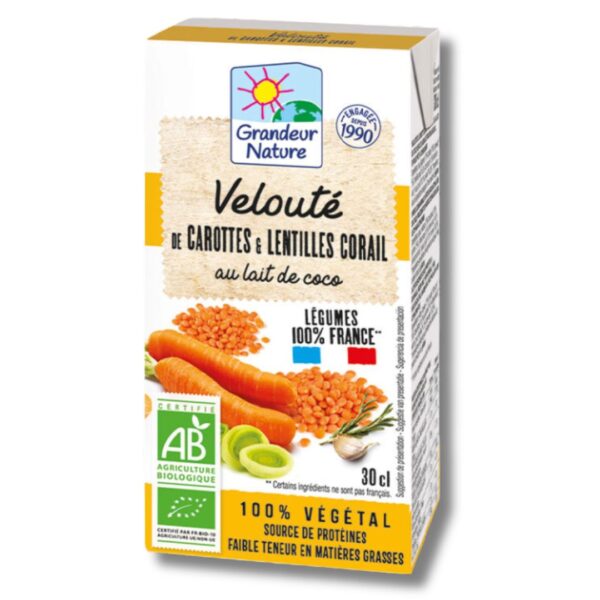 VELOUTE CAROTTES LENTILLES CORAIL LAIT DE COCO BIO 30CL