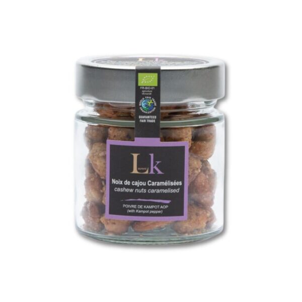 NOIX DE CAJOU CARAMELISEE POIVRE KAMPOT AOP 100G lk chocolatier